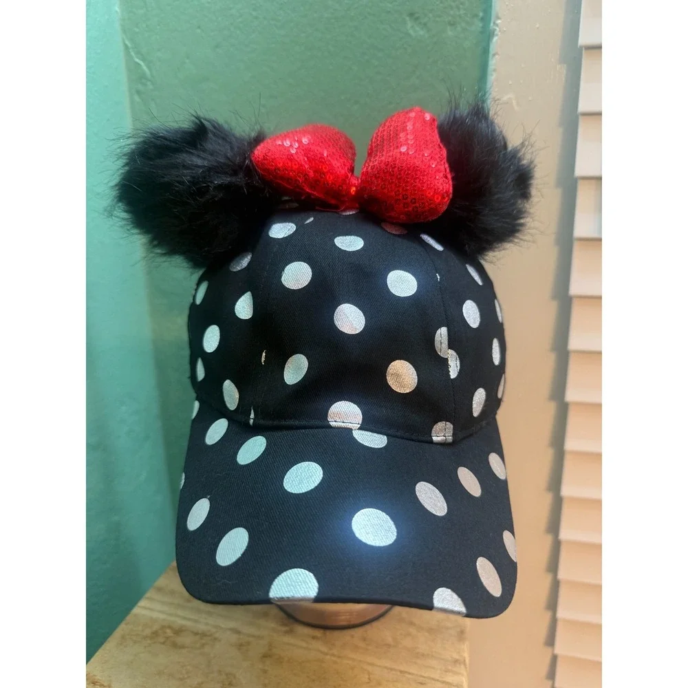 Disney Parks Minnie Mouse Fuzzy Ears Trucker Hat Cap Adjustable Red Bow